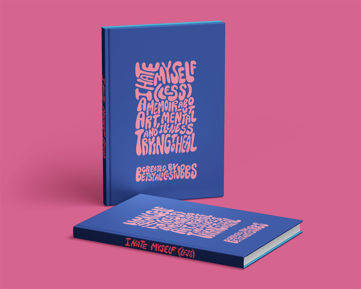 Blue Book cover with expressive pink letters that read 