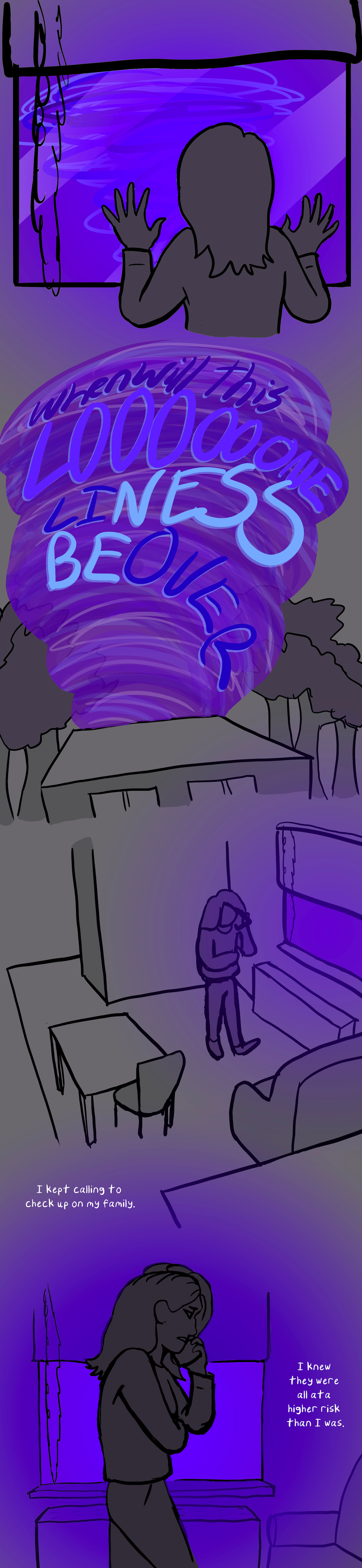 I look out the window in my apartment, watching the tornado outside. It swirls around and towers over my building. Lyrics wrap around it, reading 