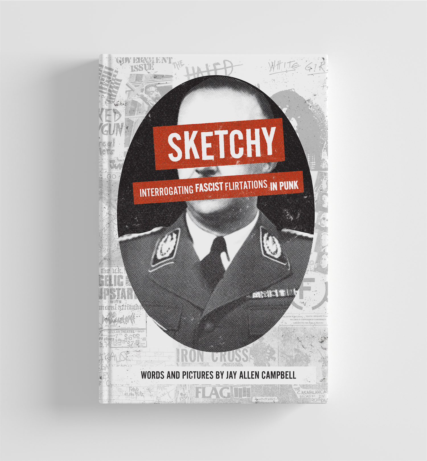 Stylized picture of Heinrich Himmler with text squares over his mouth and eyes that say