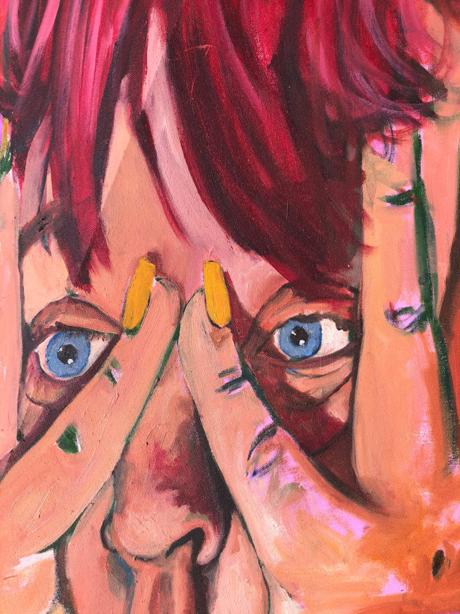 This is a close up picture of the portrait on the right of the work