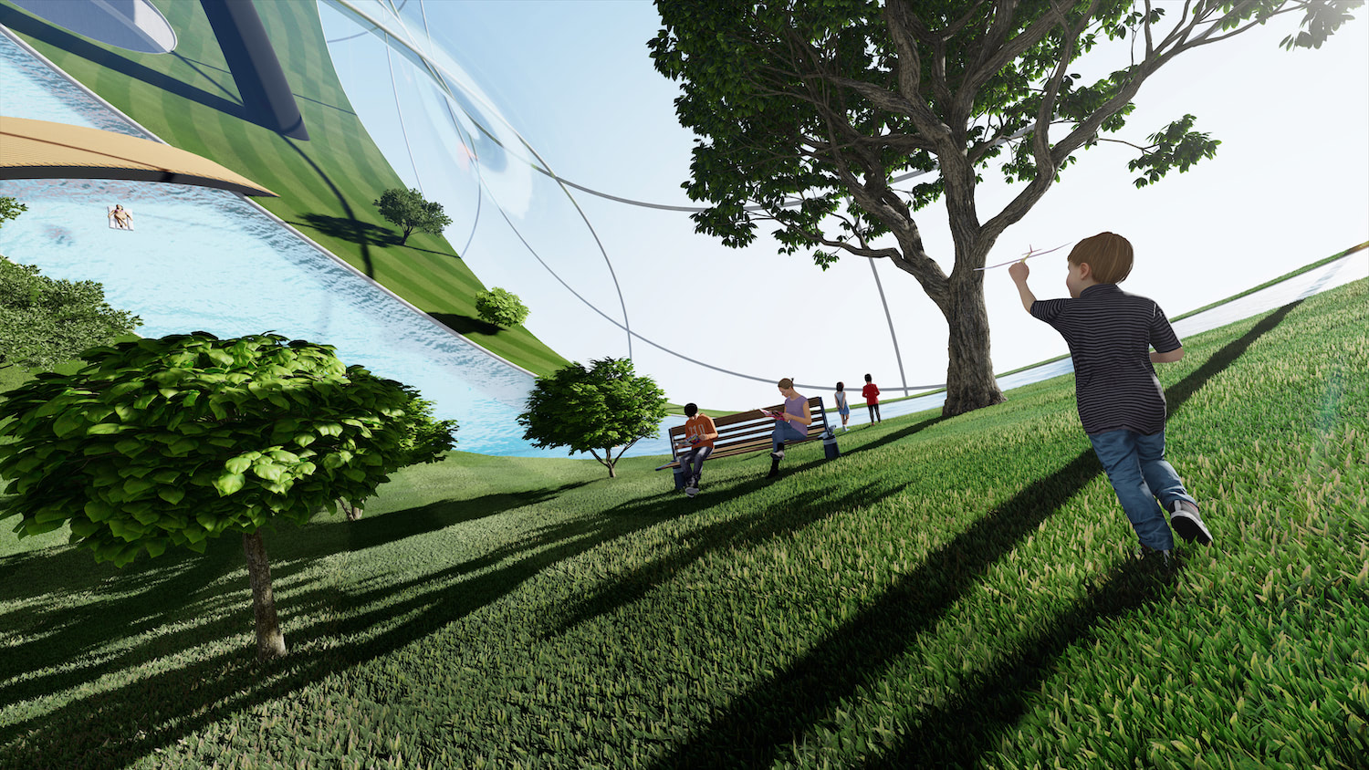 Kid running on curved shaped park