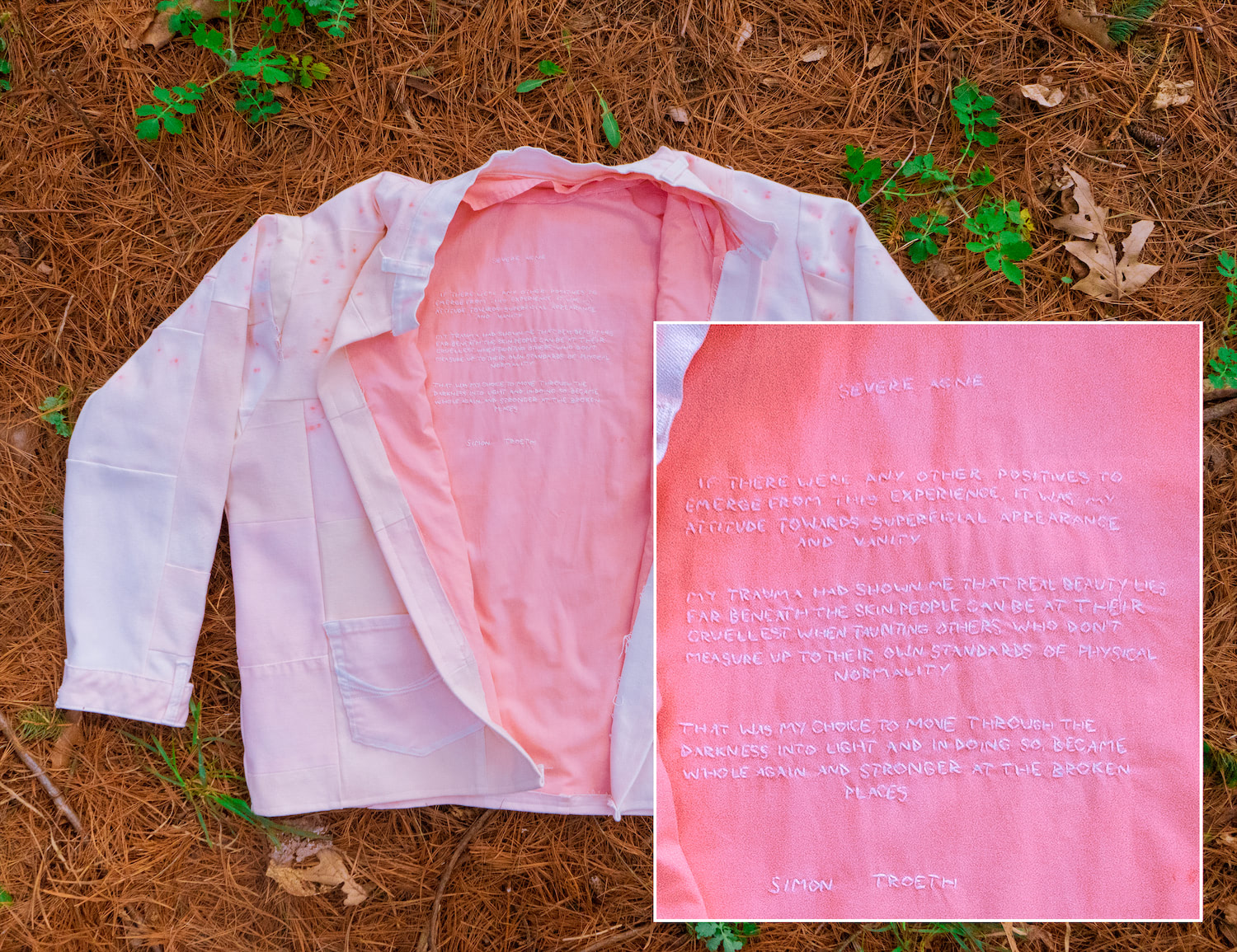 Acne jacket placed on the ground, partially opened