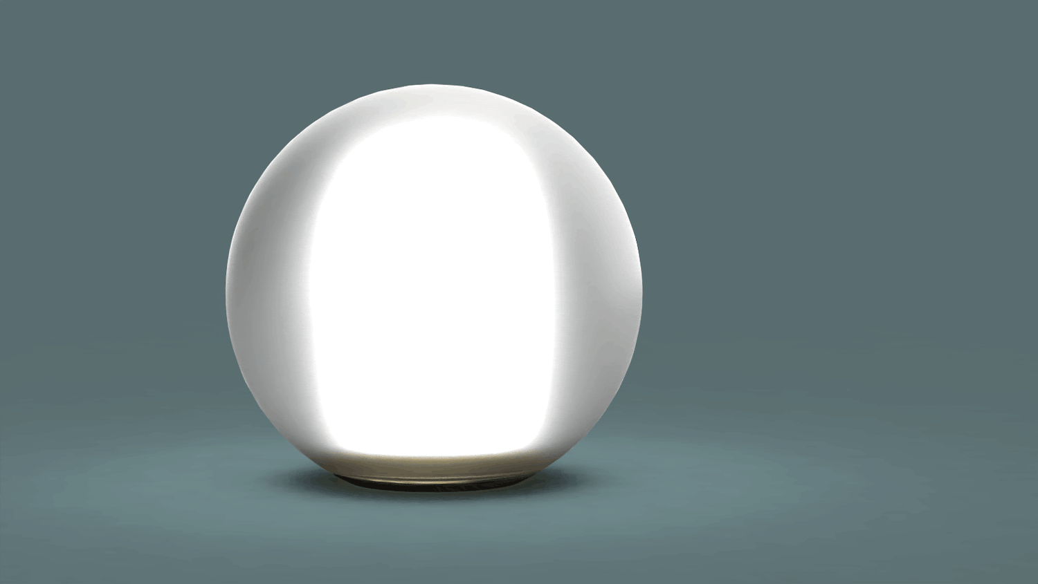 This image shows just the sphere-like device turning on and off with a plain blue-gray background.